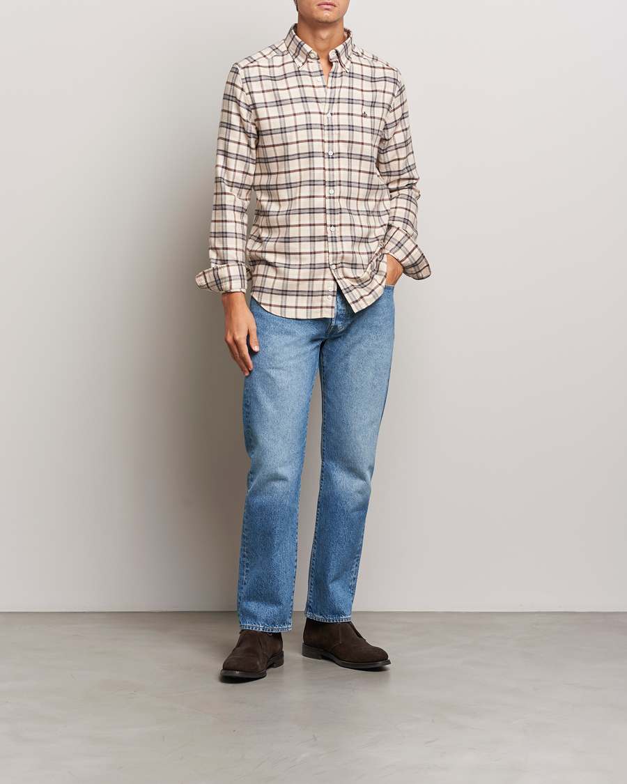 Herre | Skjorter | Morris | Soft Check Flannel Shirt Camel