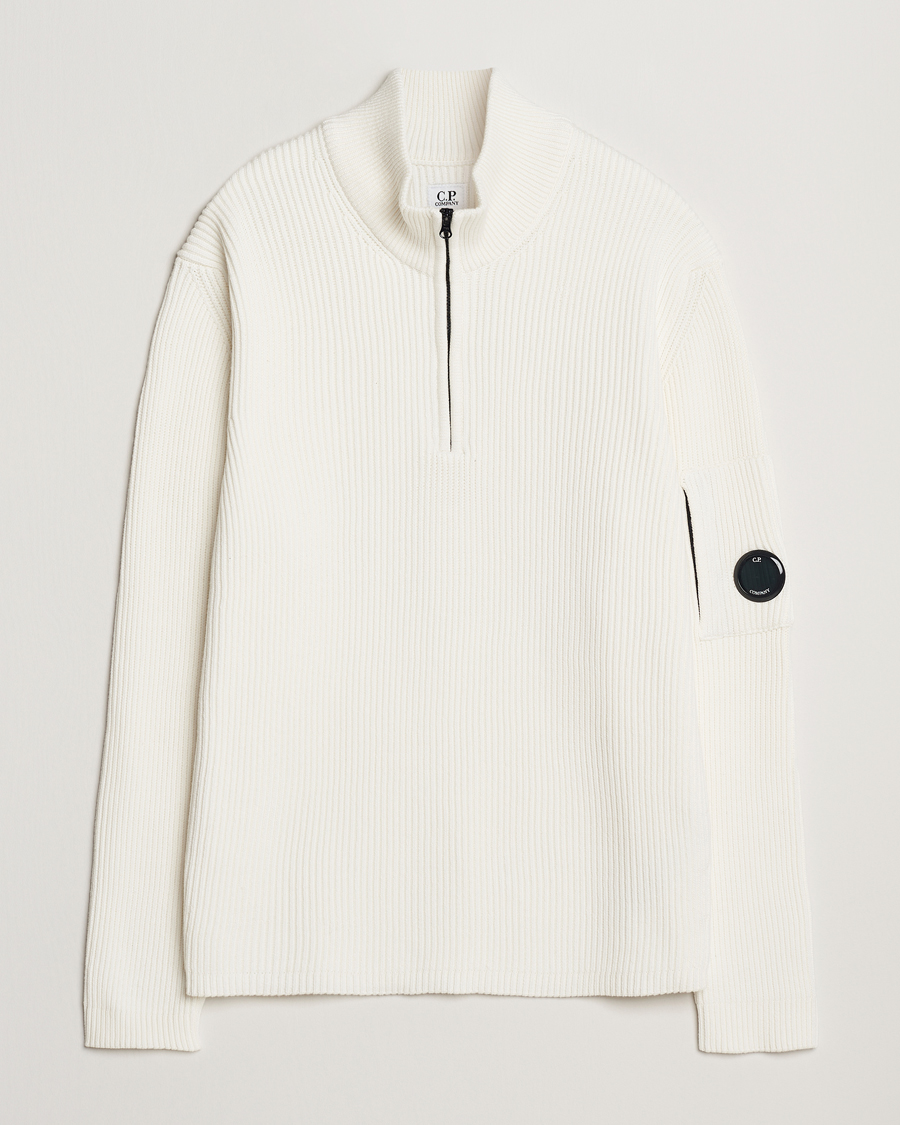 Herre | Trøjer | C.P. Company | Full Rib Knitted Cotton Half Zip Off White