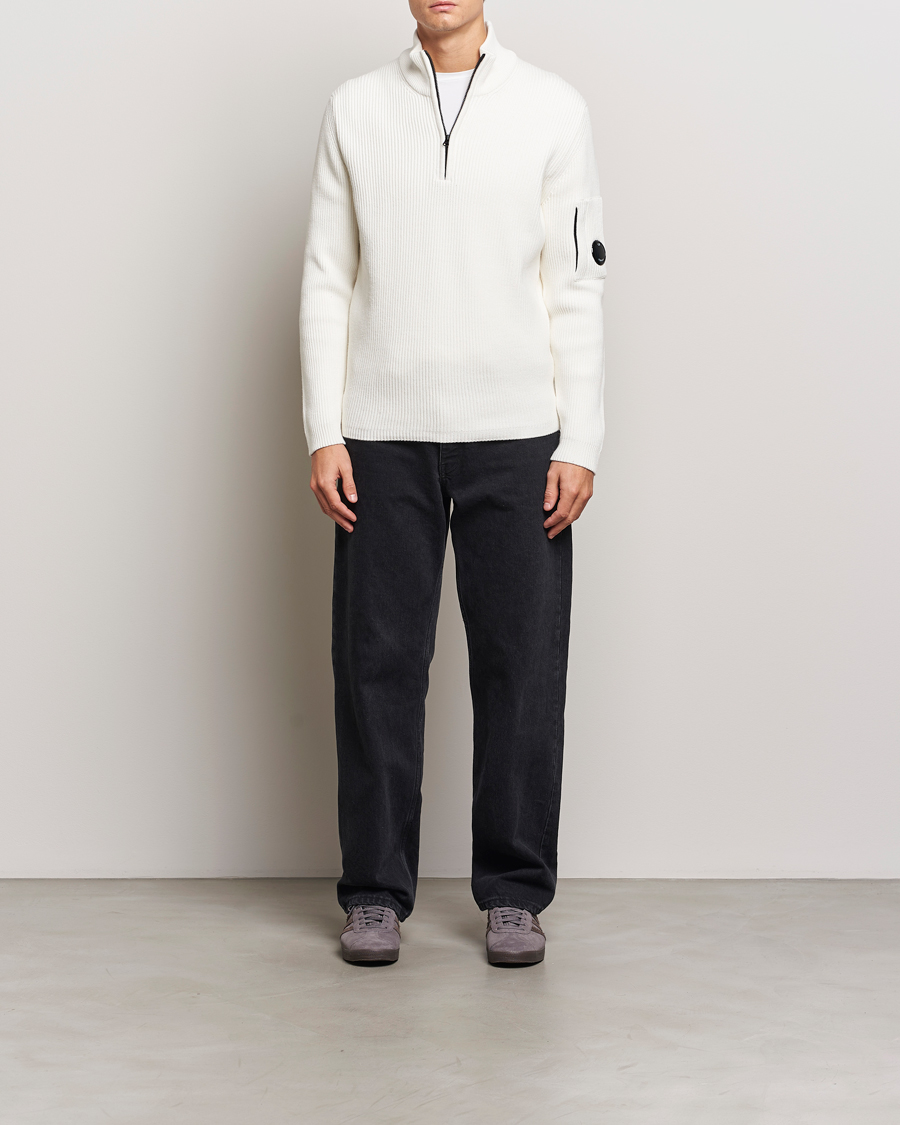 Herre | Trøjer | C.P. Company | Full Rib Knitted Cotton Half Zip Off White