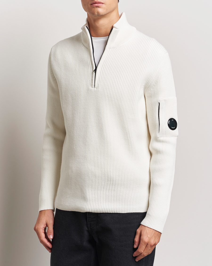 Herre | Trøjer | C.P. Company | Full Rib Knitted Cotton Half Zip Off White