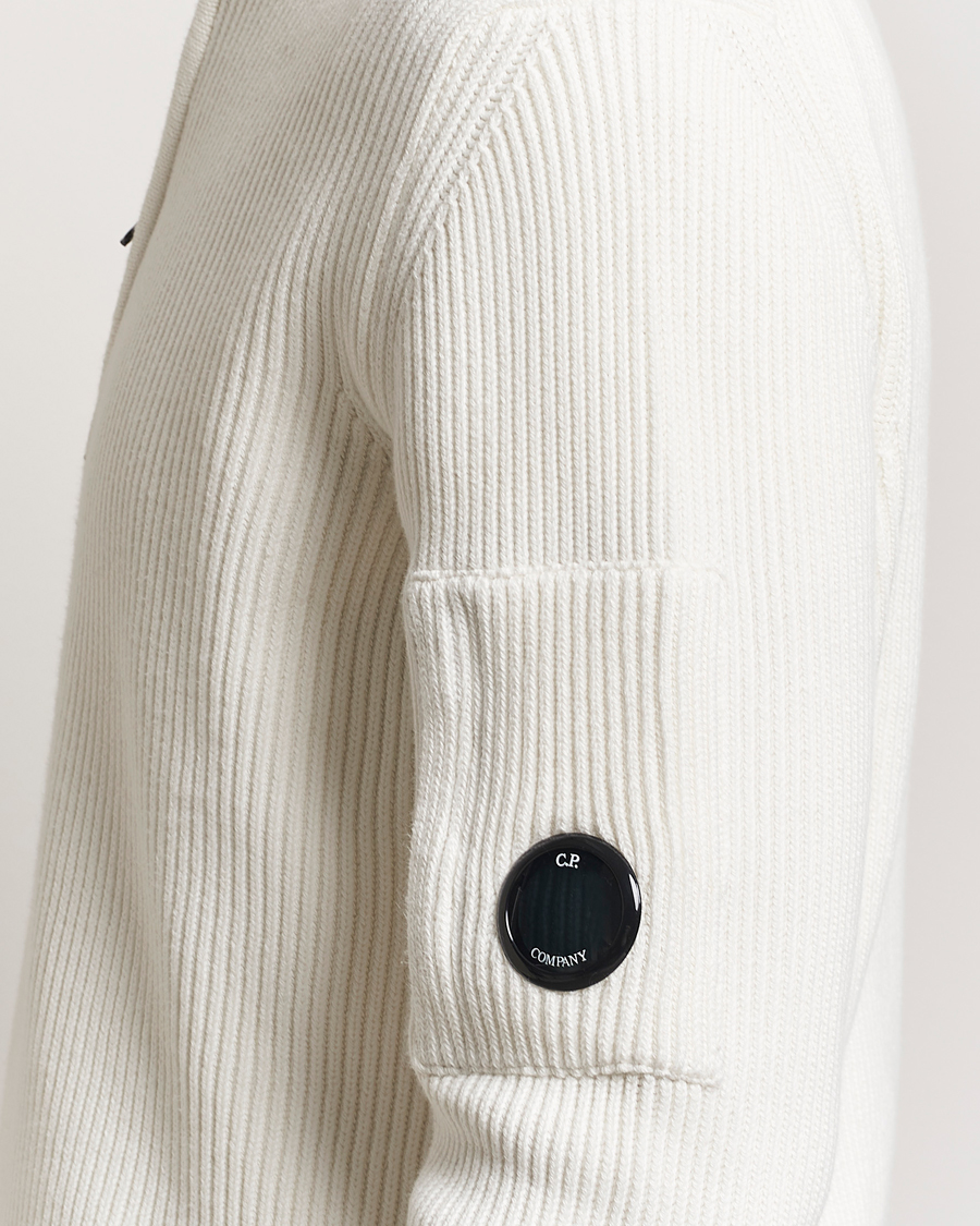 Herre | Trøjer | C.P. Company | Full Rib Knitted Cotton Half Zip Off White