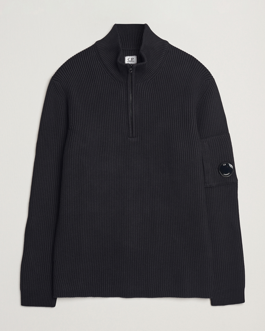 Herre | Trøjer | C.P. Company | Full Rib Knitted Cotton Half Zip Black