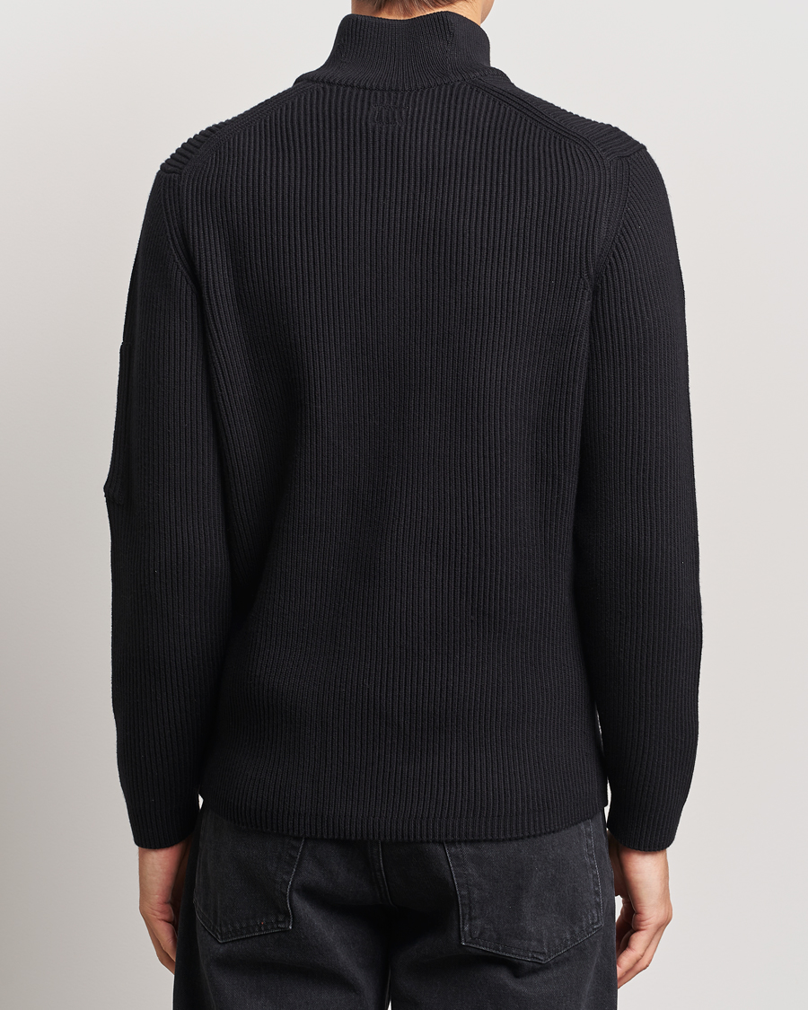 Herre | Trøjer | C.P. Company | Full Rib Knitted Cotton Half Zip Black