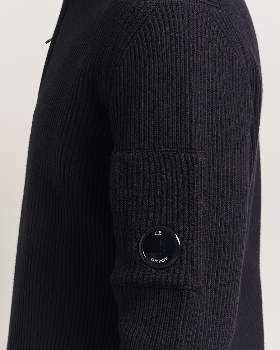 Herre | Trøjer | C.P. Company | Full Rib Knitted Cotton Half Zip Black