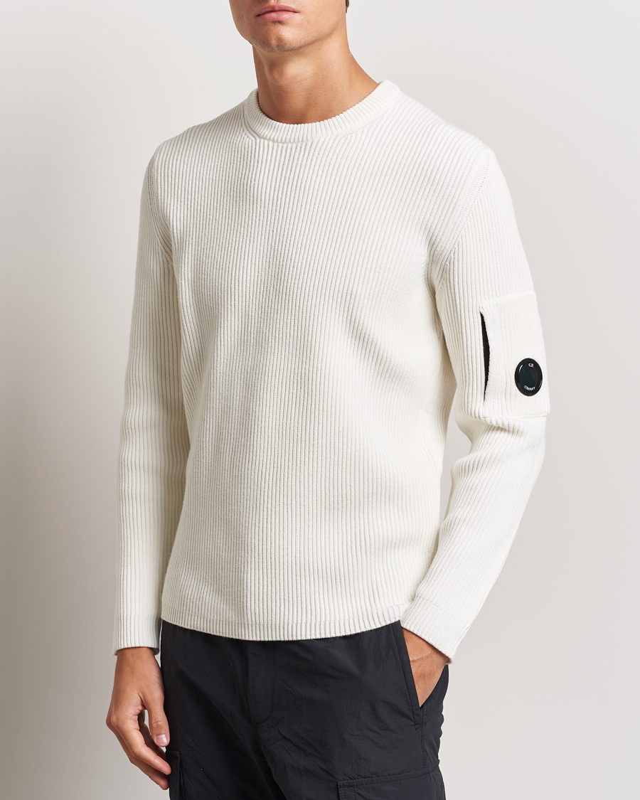 Herre | Trøjer | C.P. Company | Full Rib Knitted Cotton Crew Neck Off White