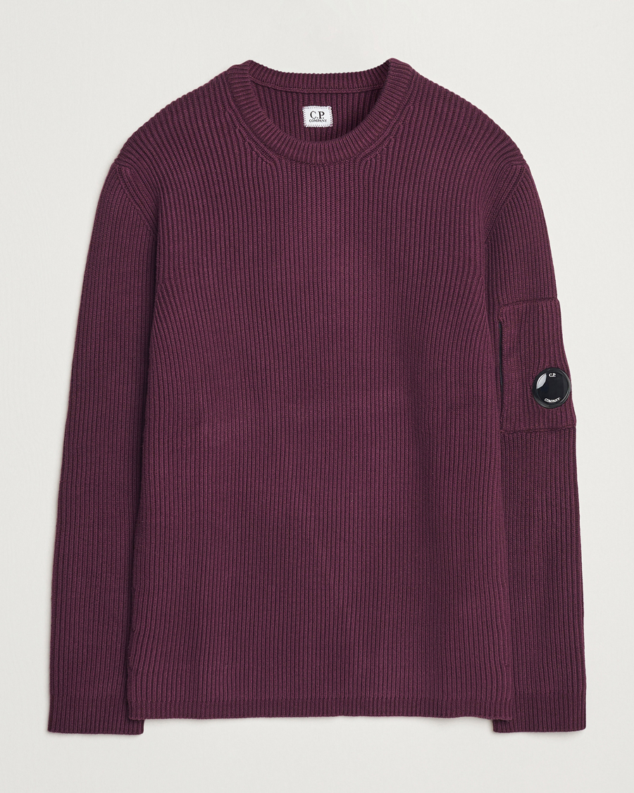 Herre | Trøjer | C.P. Company | Full Rib Knitted Cotton Crew Neck Burgundy