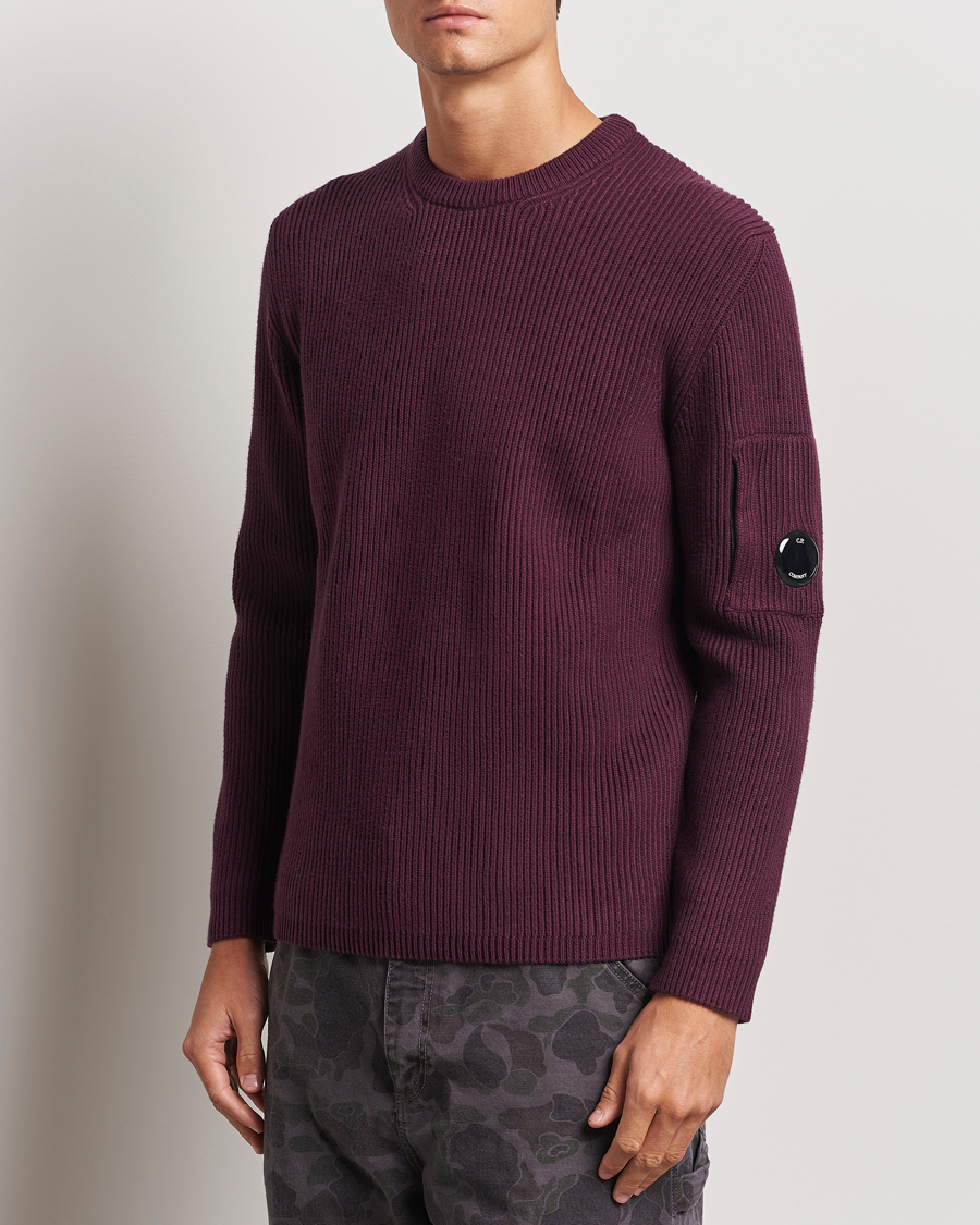 Herre | Trøjer | C.P. Company | Full Rib Knitted Cotton Crew Neck Burgundy