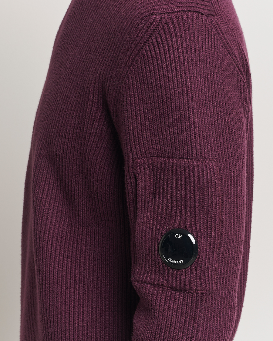Herre | Trøjer | C.P. Company | Full Rib Knitted Cotton Crew Neck Burgundy