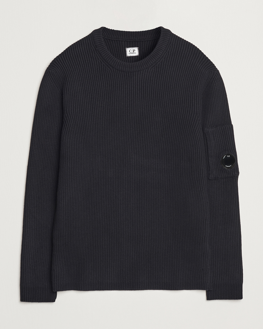 Herre | Trøjer | C.P. Company | Full Rib Knitted Cotton Crew Neck Black
