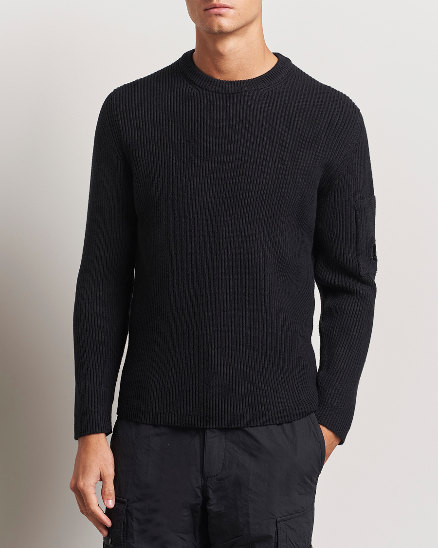 Herre | Trøjer | C.P. Company | Full Rib Knitted Cotton Crew Neck Black