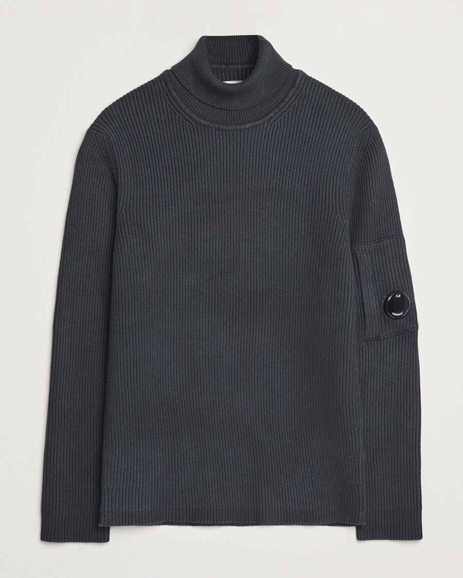 Herre | Trøjer | C.P. Company | Full Rib Knitted Cotton Rollneck Grey Black