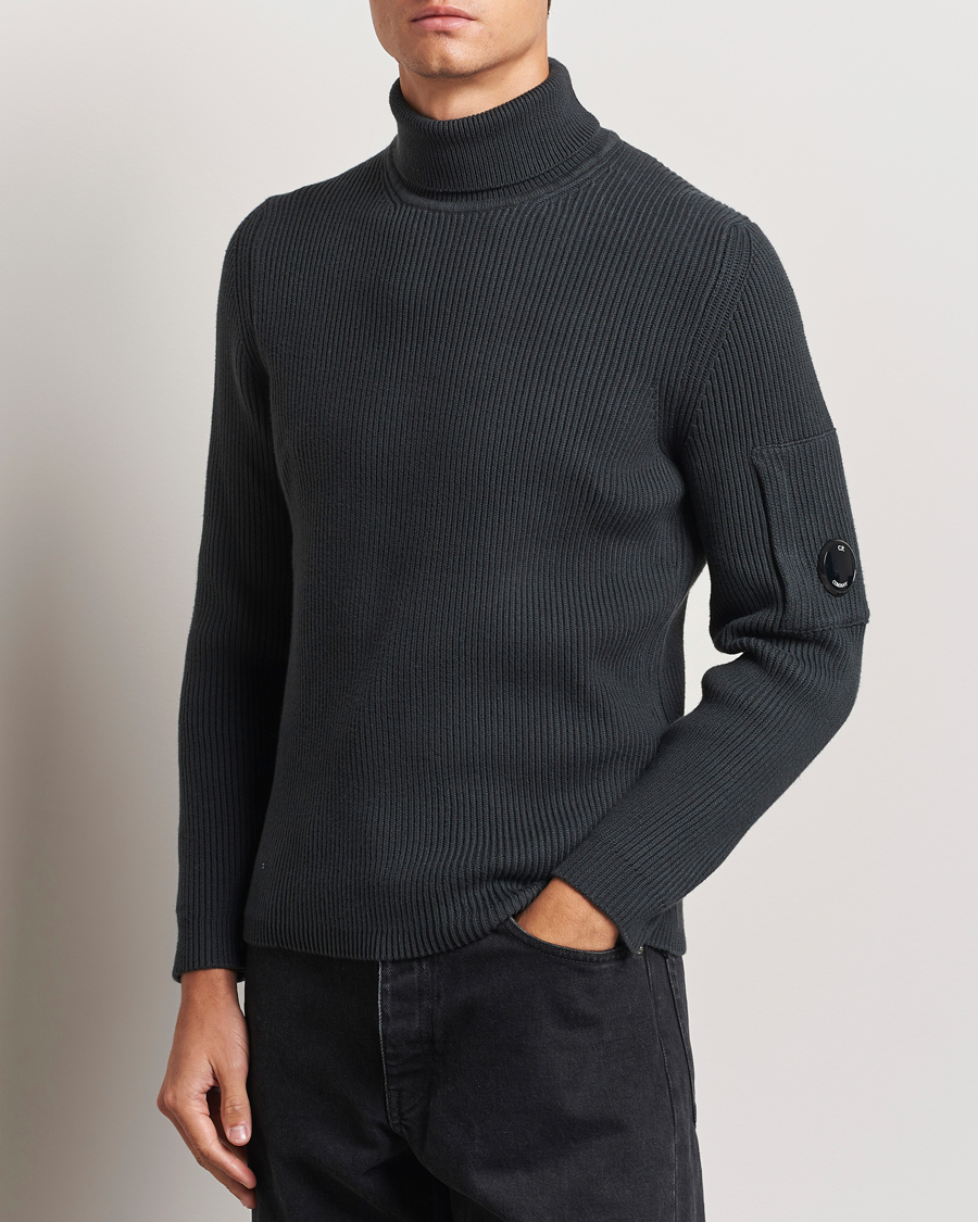 Herre | Trøjer | C.P. Company | Full Rib Knitted Cotton Rollneck Grey Black