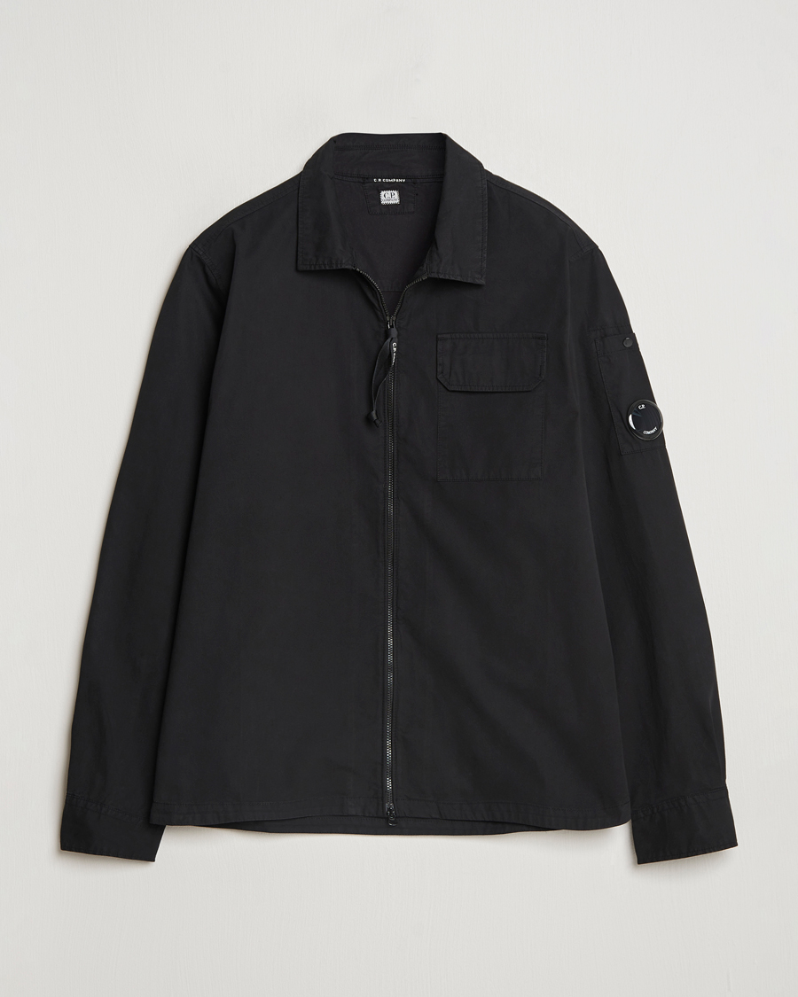 Herre | Skjorter | C.P. Company | Garment Dyed Gabardine Zip Shirt Jacket Black