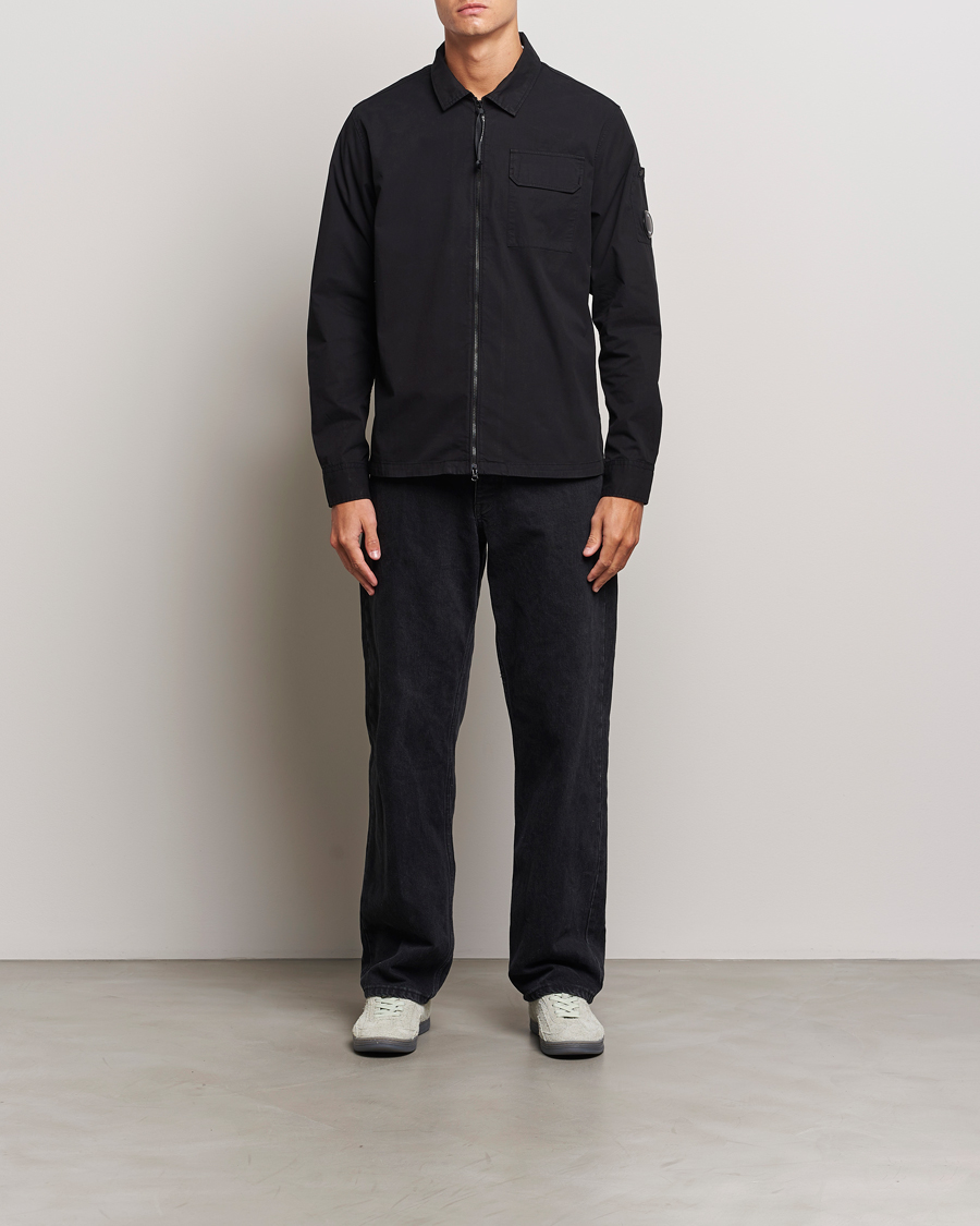 Herre | Skjorter | C.P. Company | Garment Dyed Gabardine Zip Shirt Jacket Black