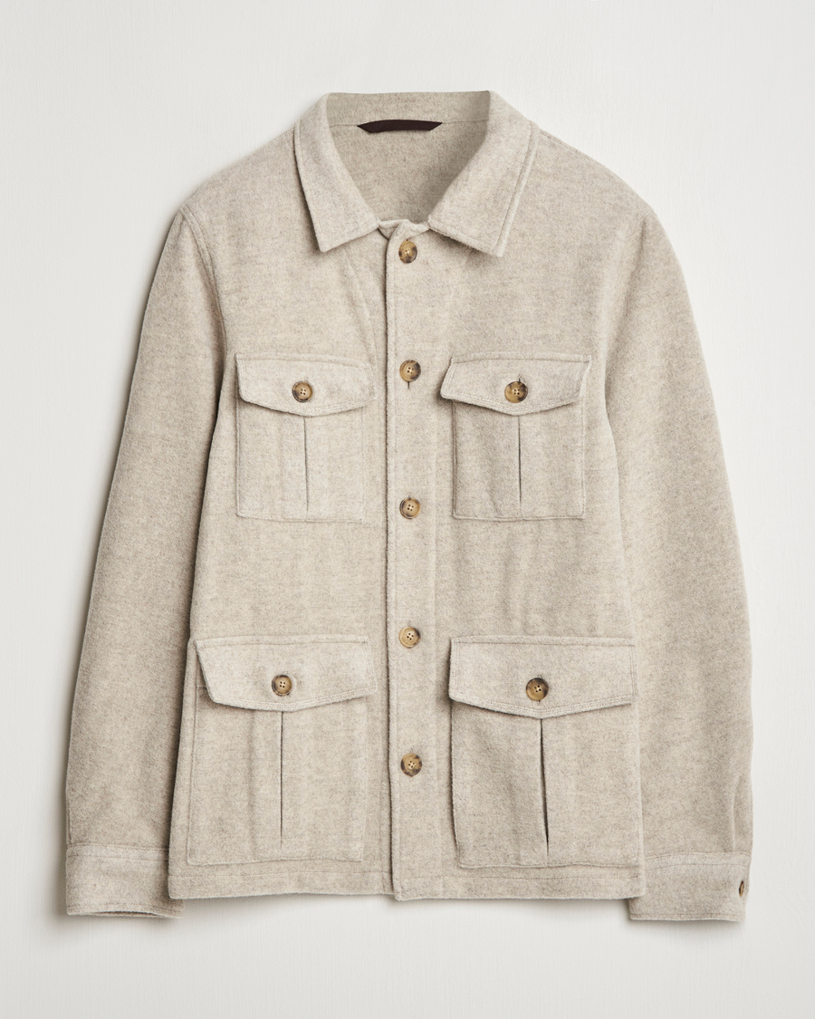 Herre | Jakker | Oscar Jacobson | Safari Wool Shirt Jacket Beige