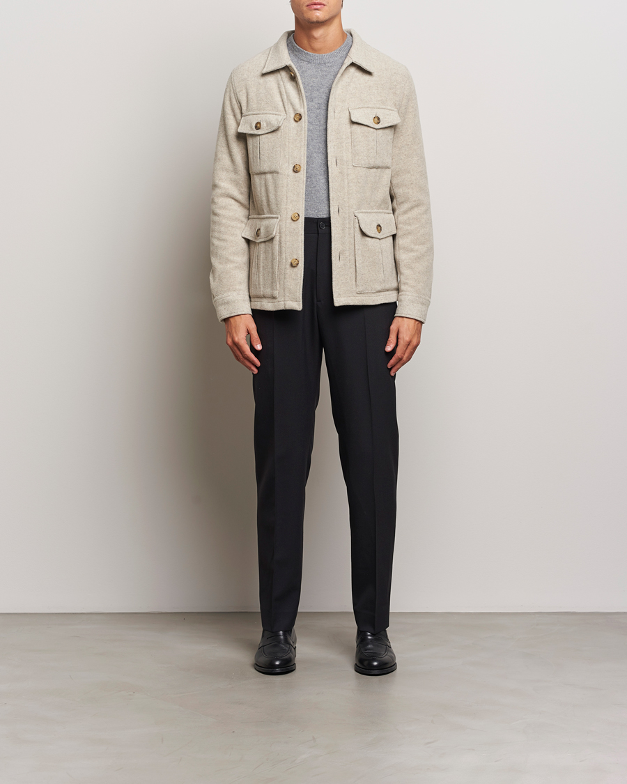 Herre | Jakker | Oscar Jacobson | Safari Wool Shirt Jacket Beige