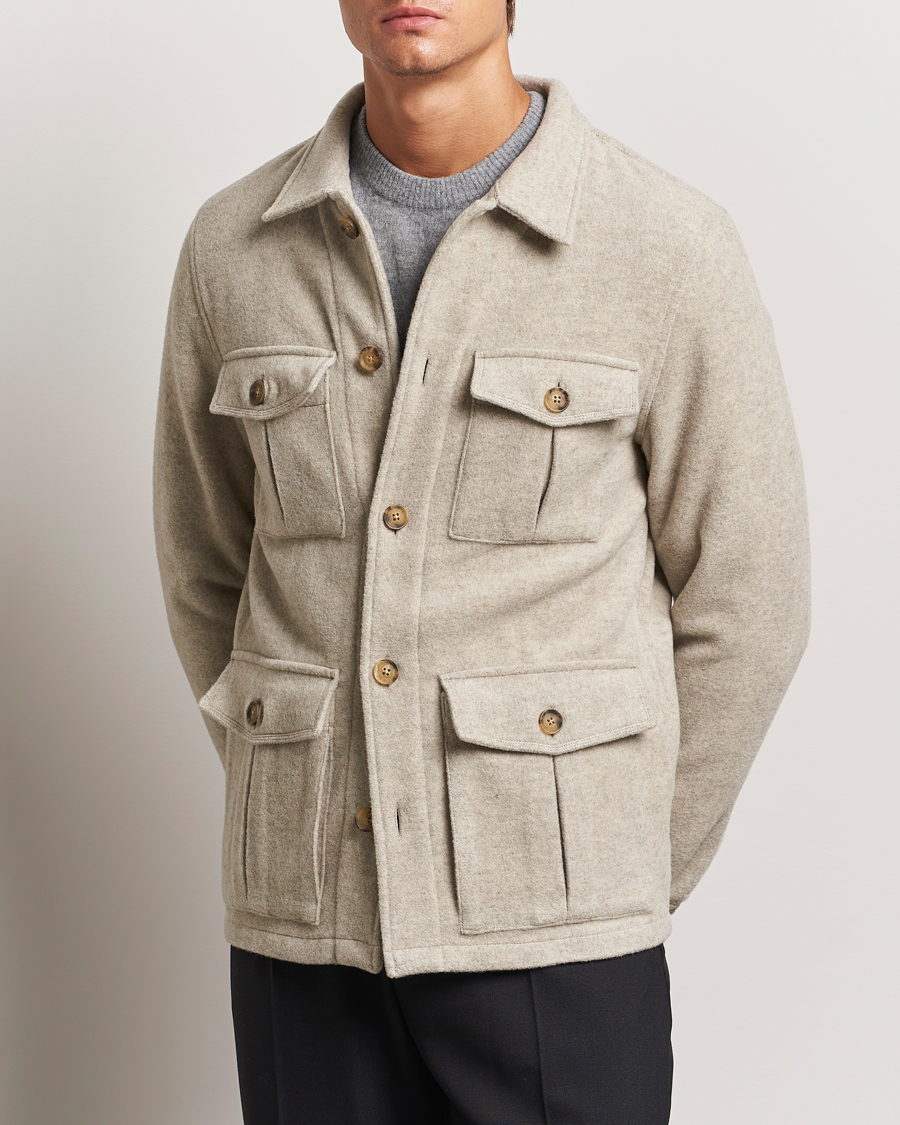 Herre | Jakker | Oscar Jacobson | Safari Wool Shirt Jacket Beige