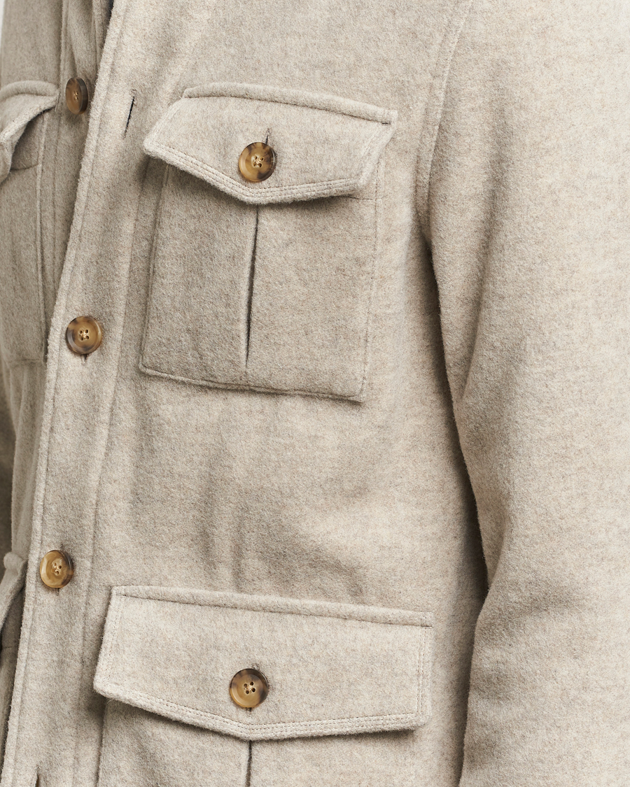Herre | Jakker | Oscar Jacobson | Safari Wool Shirt Jacket Beige