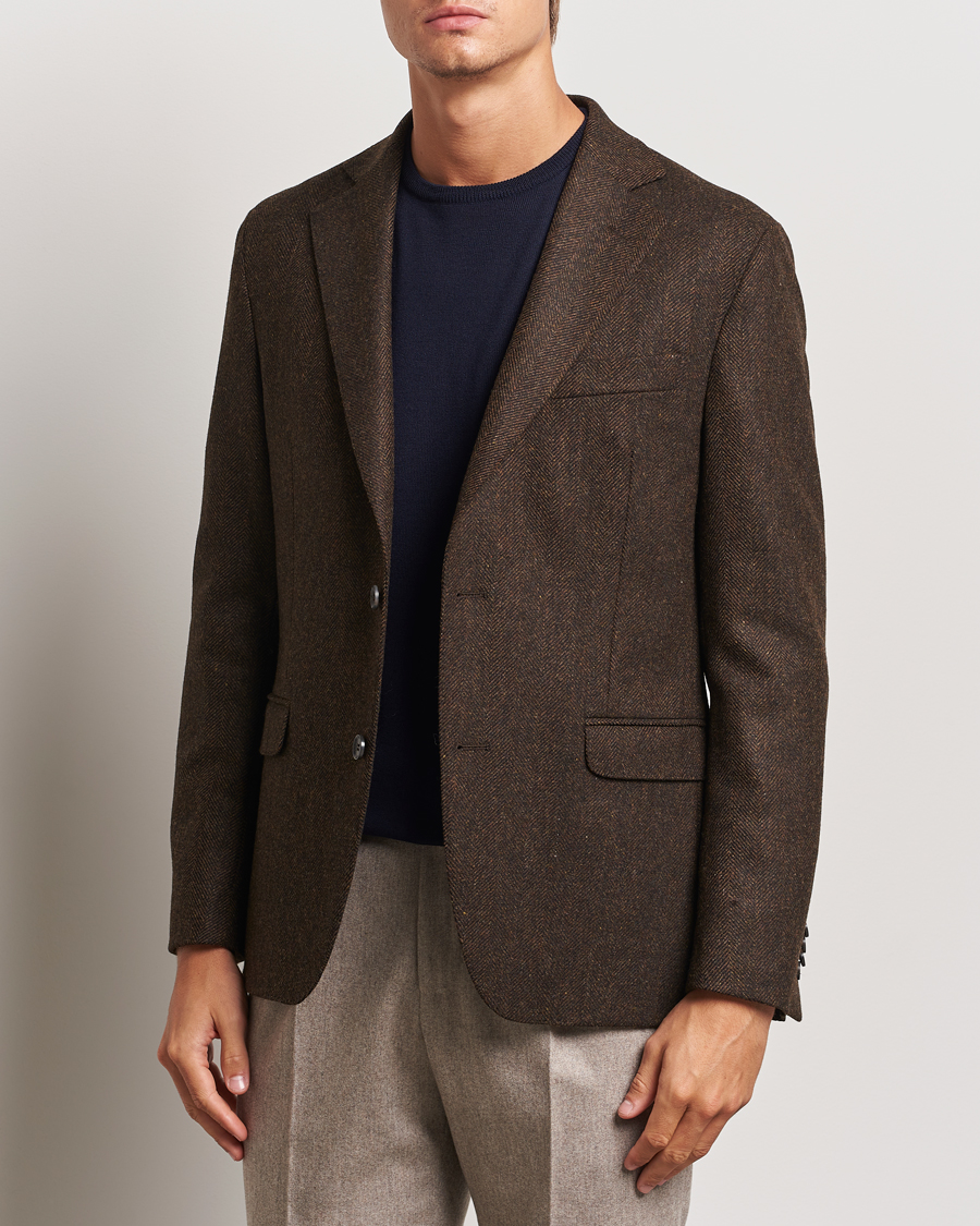 Herre | Blazere & jakker | Oscar Jacobson | Fogerty Moon Herringbone Tweed Blazer Brown