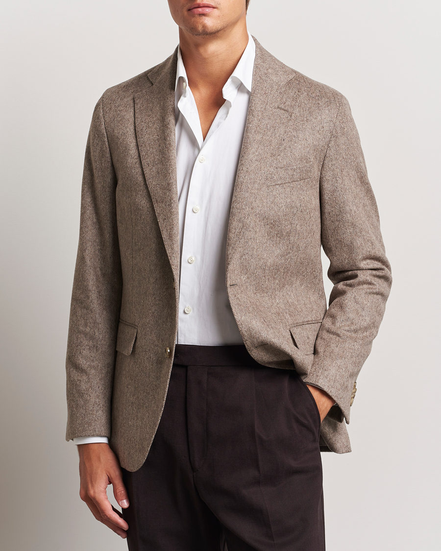 Herre | Blazere & jakker | Oscar Jacobson | Fogerty Herringbone Wool Blazer Beige