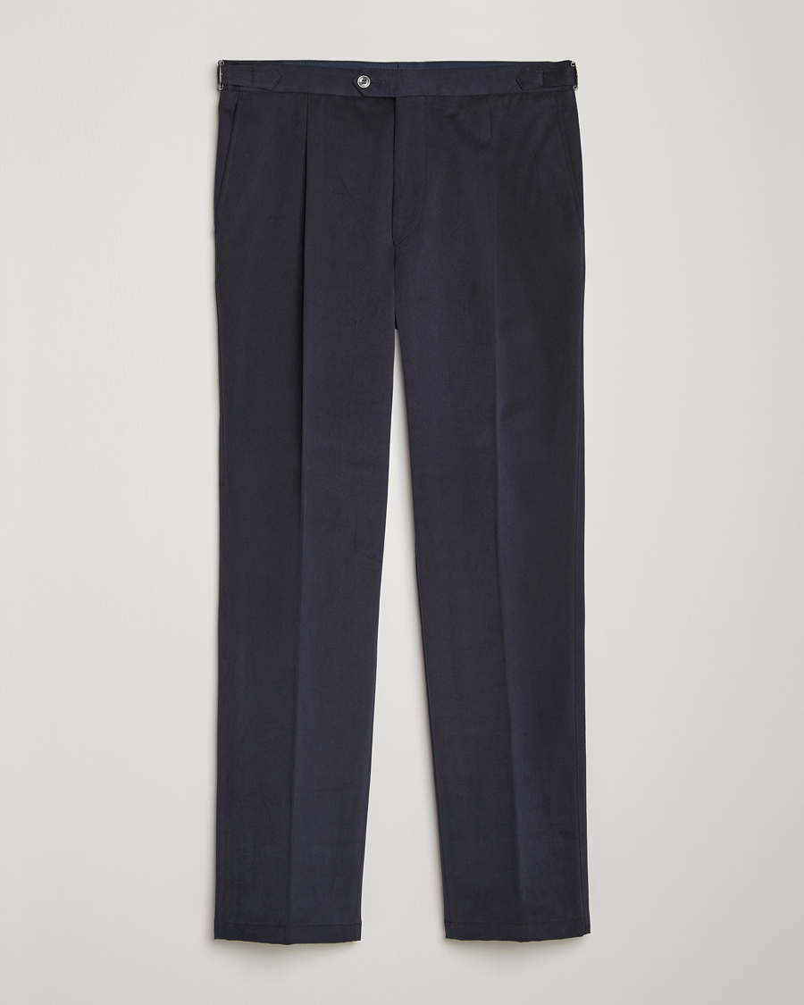 Herre | Bukser | Oscar Jacobson | Delon Brushed Cotton Trousers Navy