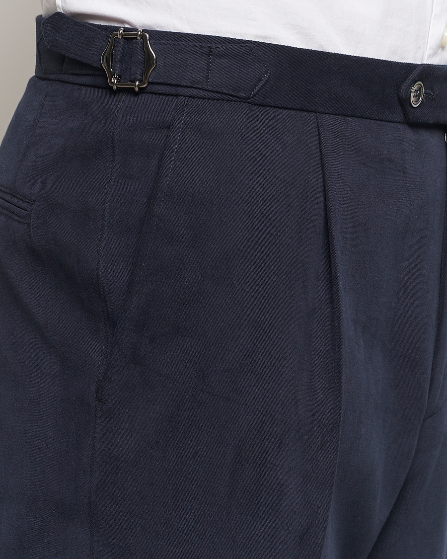 Herre | Bukser | Oscar Jacobson | Delon Brushed Cotton Trousers Navy