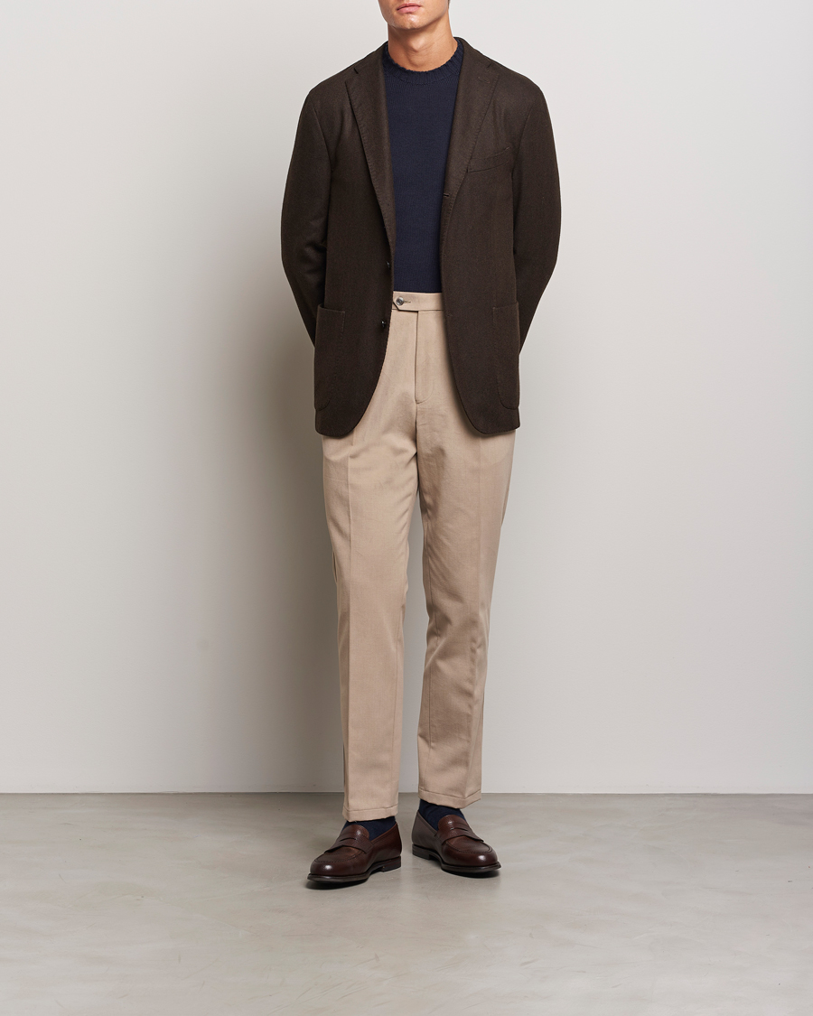 Herre | Bukser | Oscar Jacobson | Delon Brushed Cotton Trousers Beige