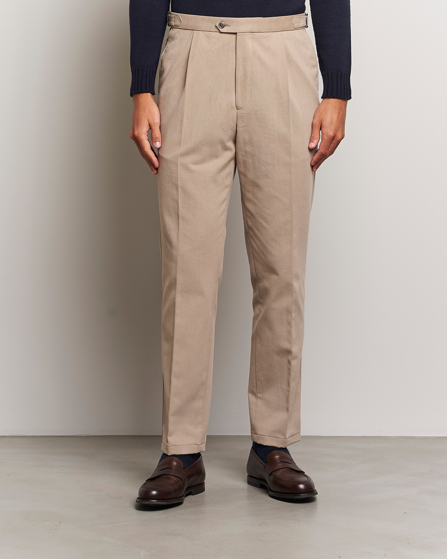 Herre | Bukser | Oscar Jacobson | Delon Brushed Cotton Trousers Beige
