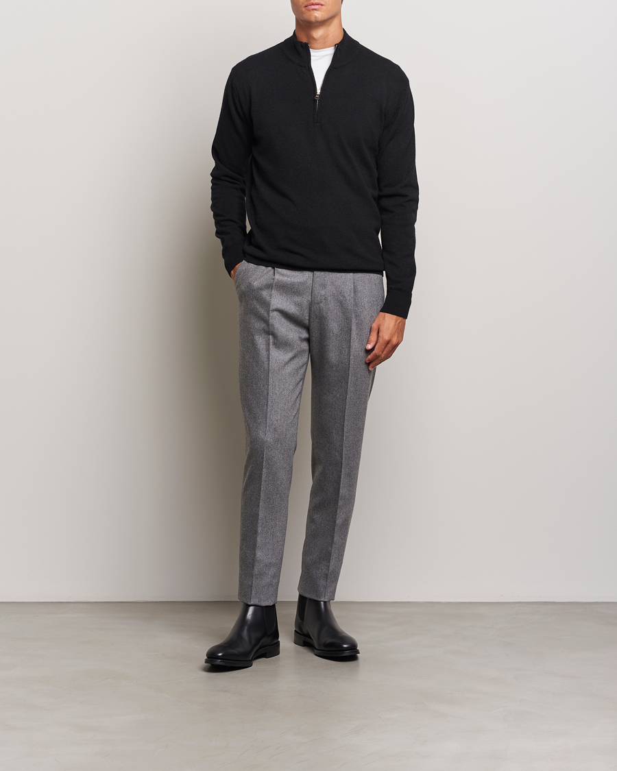 Herre | Trøjer | Oscar Jacobson | Patton Wool/Cashmere Half Zip Black