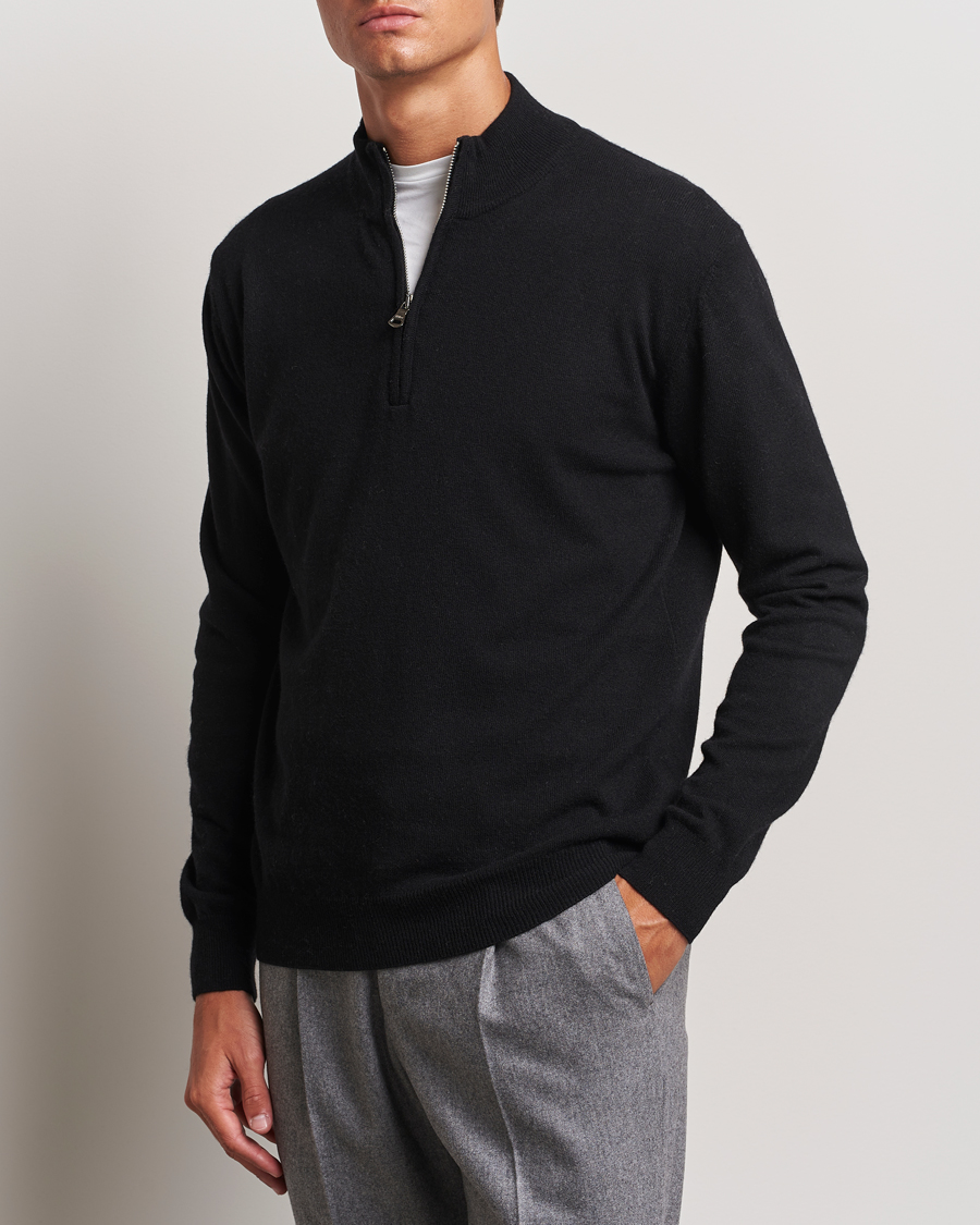 Herre | Trøjer | Oscar Jacobson | Patton Wool/Cashmere Half Zip Black