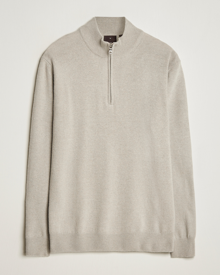 Herre | Trøjer | Oscar Jacobson | Patton Wool/Cashmere Half Zip Light Beige