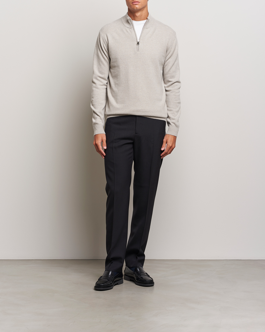 Herre | Trøjer | Oscar Jacobson | Patton Wool/Cashmere Half Zip Light Beige