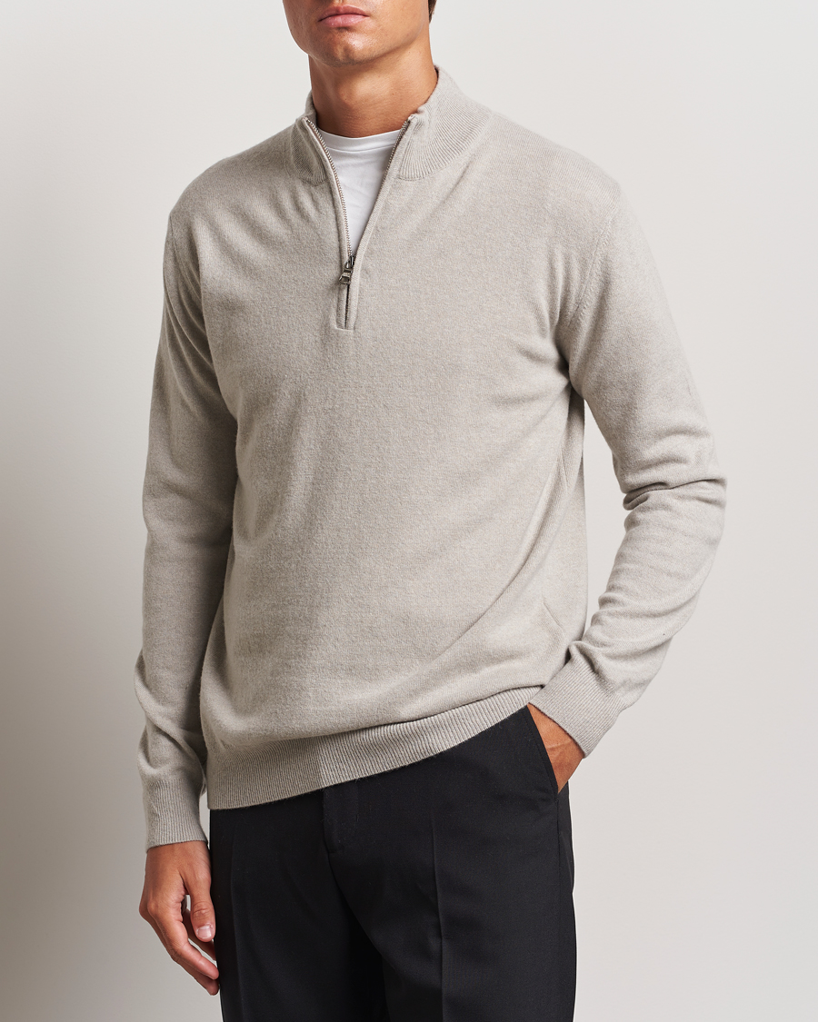 Herre | Trøjer | Oscar Jacobson | Patton Wool/Cashmere Half Zip Light Beige