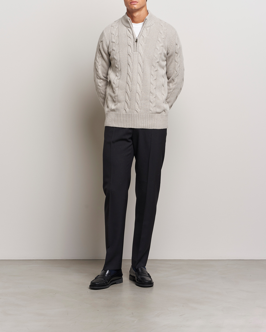 Herre | Trøjer | Oscar Jacobson | Reine Heavy Cable Knitted Half Zip Beige