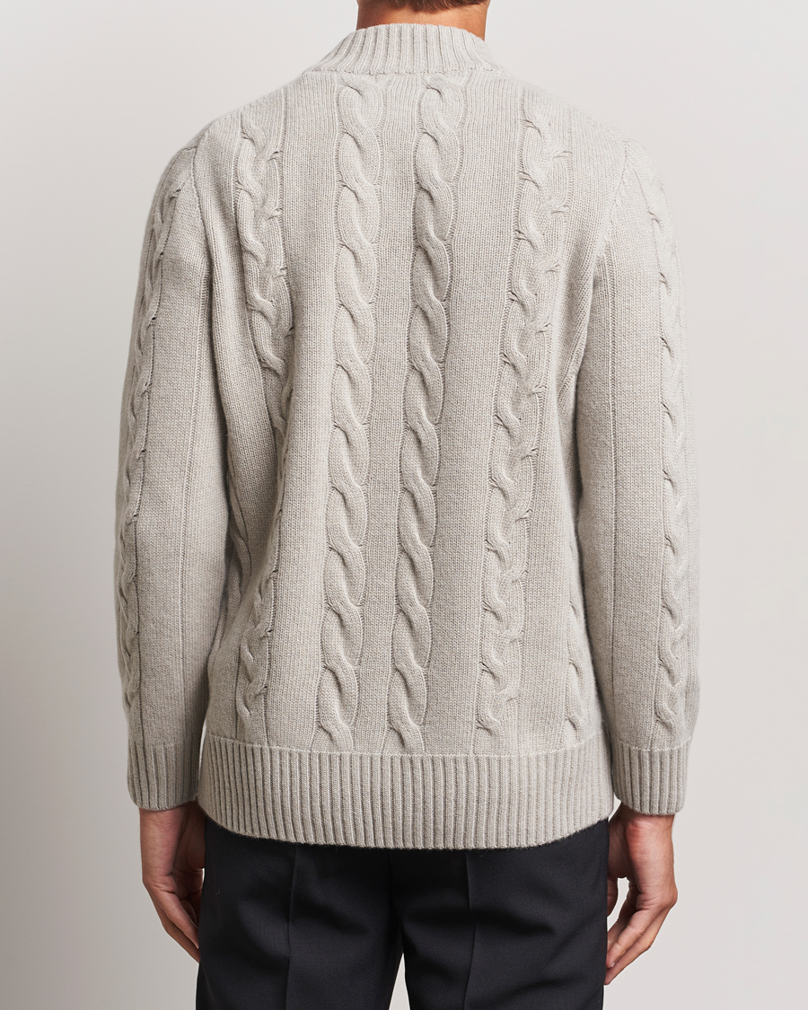 Herre | Trøjer | Oscar Jacobson | Reine Heavy Cable Knitted Half Zip Beige