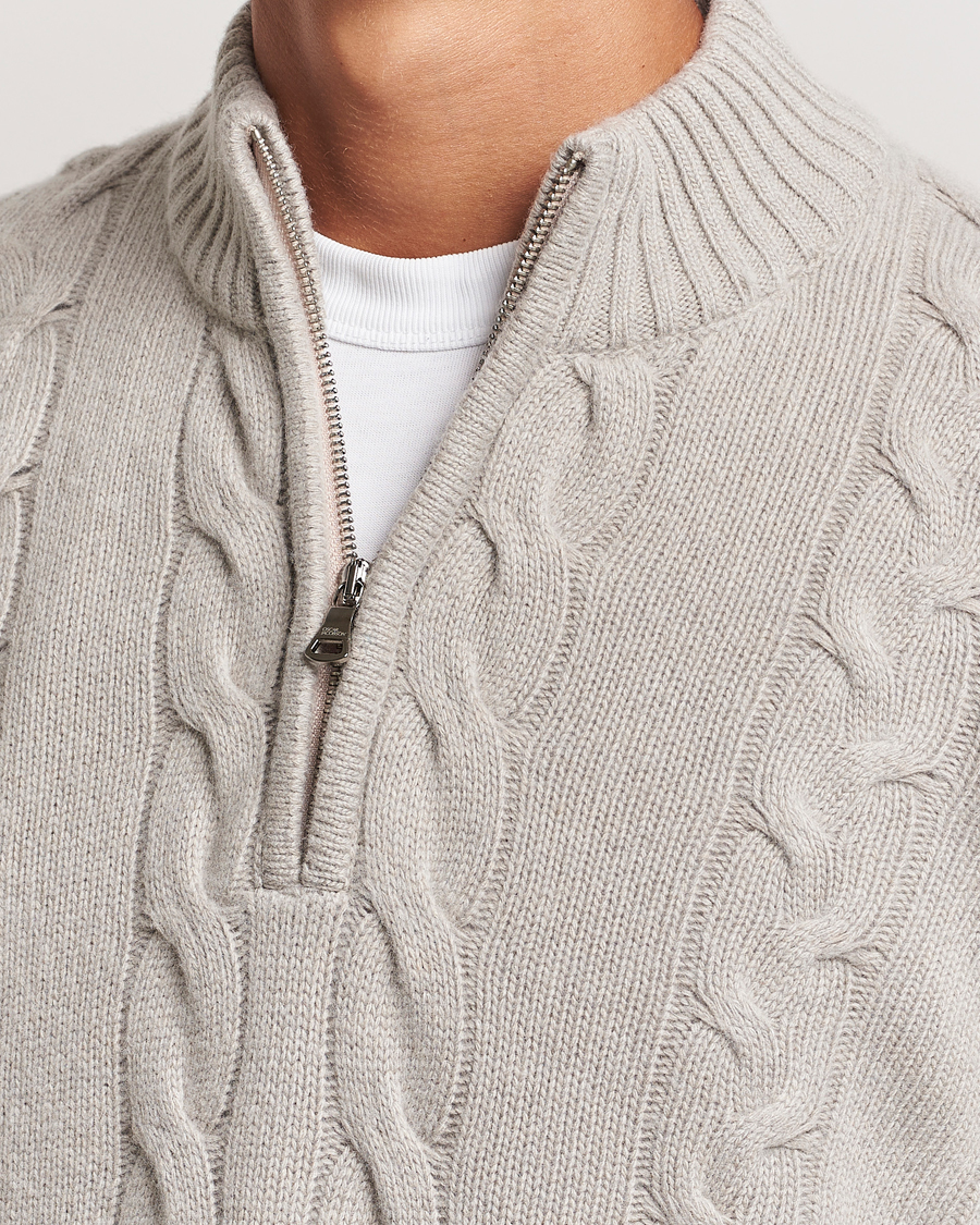 Herre | Trøjer | Oscar Jacobson | Reine Heavy Cable Knitted Half Zip Beige