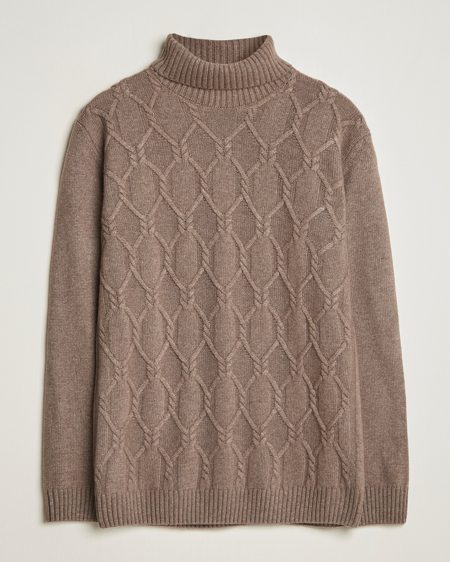 Herre | Trøjer | Oscar Jacobson | Salomon Heavy Knitted Cable Rollneck Light Brown