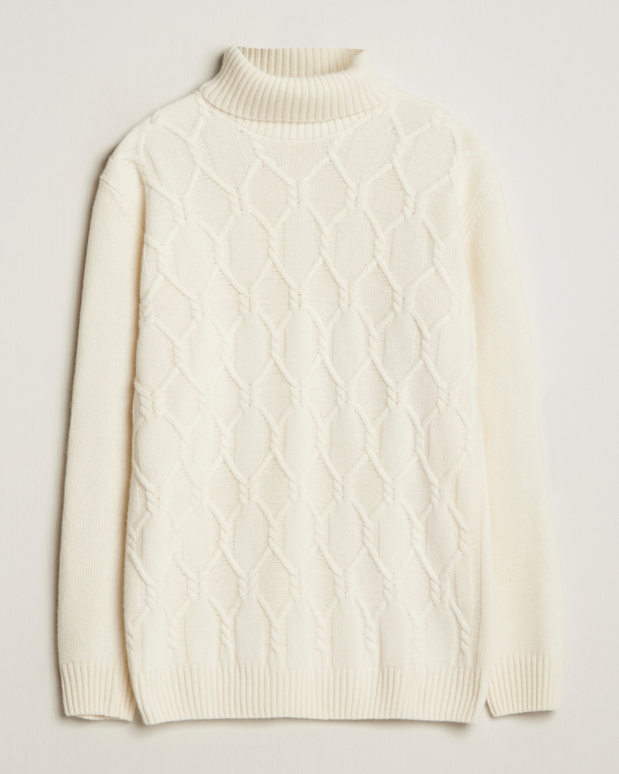 Herre | Trøjer | Oscar Jacobson | Salomon Heavy Knitted Cable Rollneck White