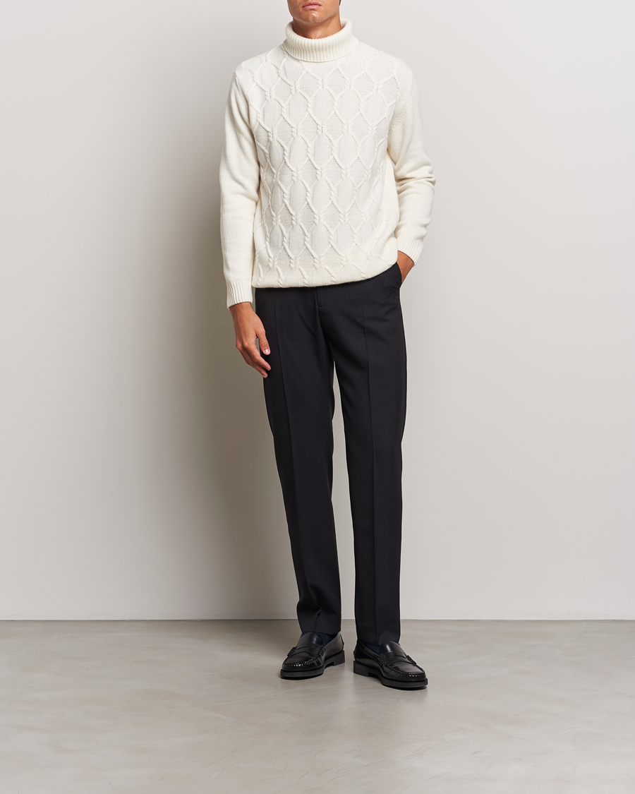 Herre | Trøjer | Oscar Jacobson | Salomon Heavy Knitted Cable Rollneck White