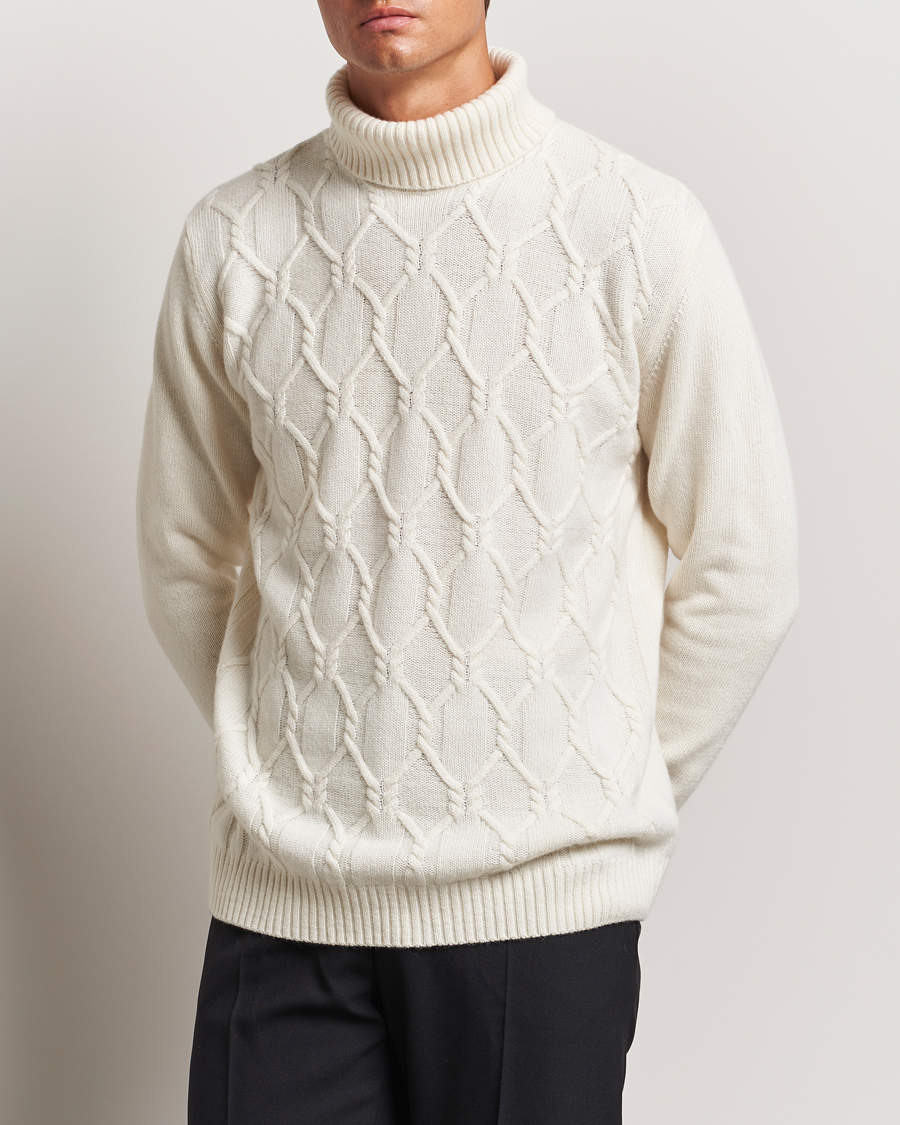 Herre | Trøjer | Oscar Jacobson | Salomon Heavy Knitted Cable Rollneck White