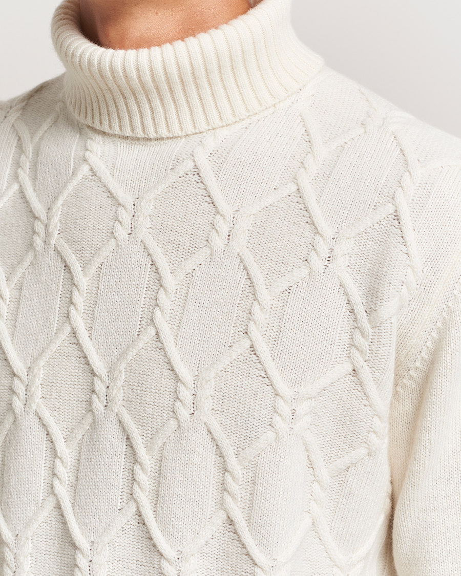 Herre | Trøjer | Oscar Jacobson | Salomon Heavy Knitted Cable Rollneck White
