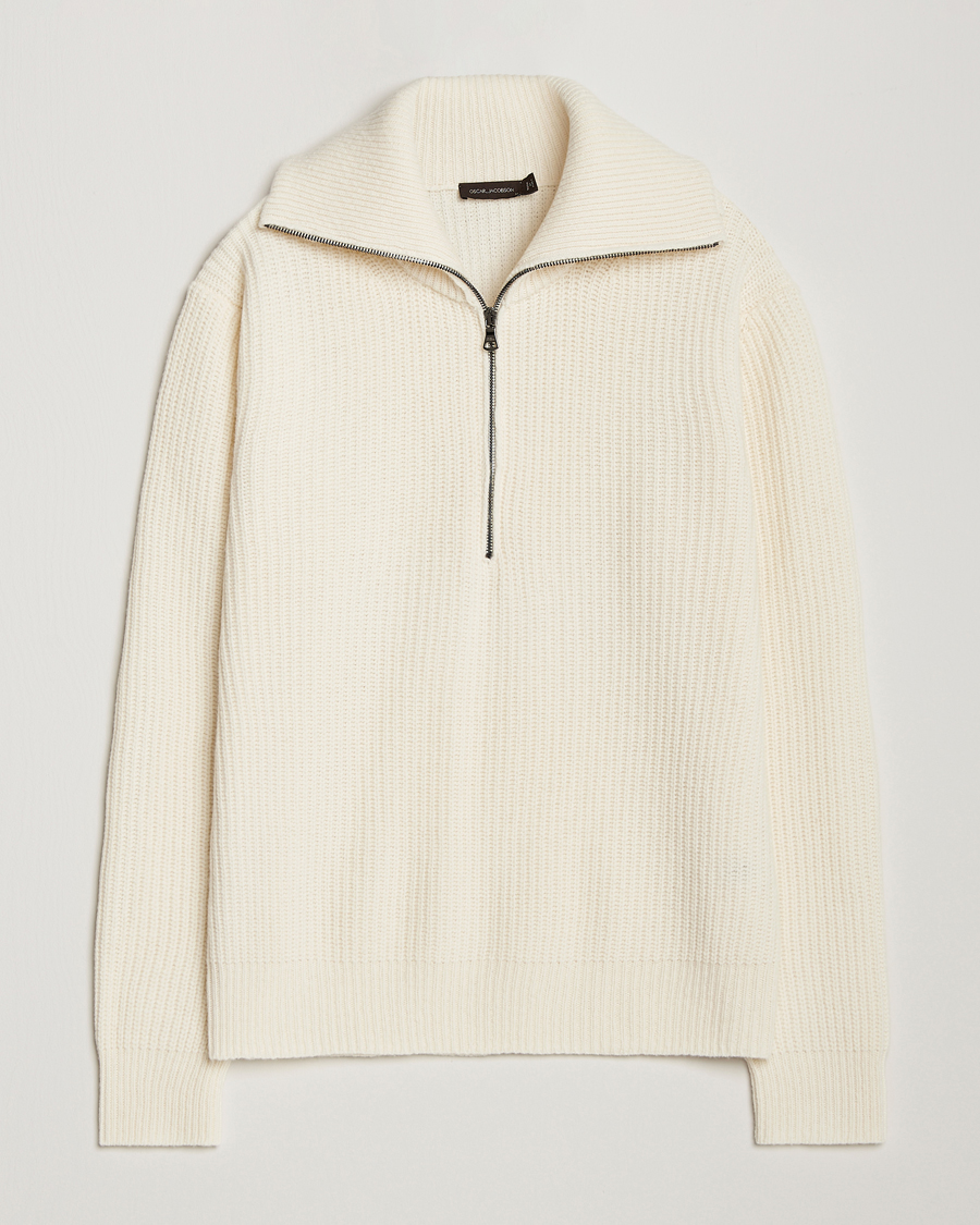 Herre | Trøjer | Oscar Jacobson | Mauritz Heavy Knitted Half Zip White