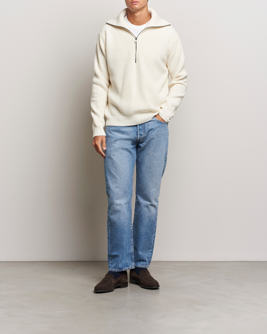 Herre | Trøjer | Oscar Jacobson | Mauritz Heavy Knitted Half Zip White