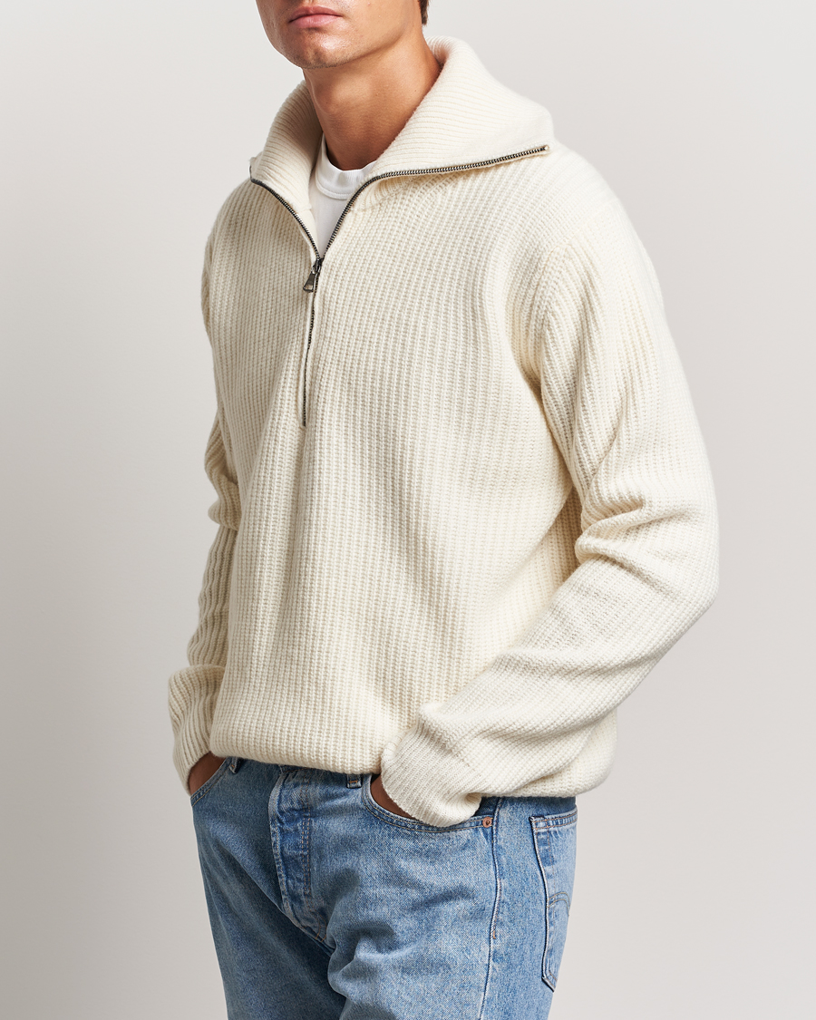 Herre | Trøjer | Oscar Jacobson | Mauritz Heavy Knitted Half Zip White