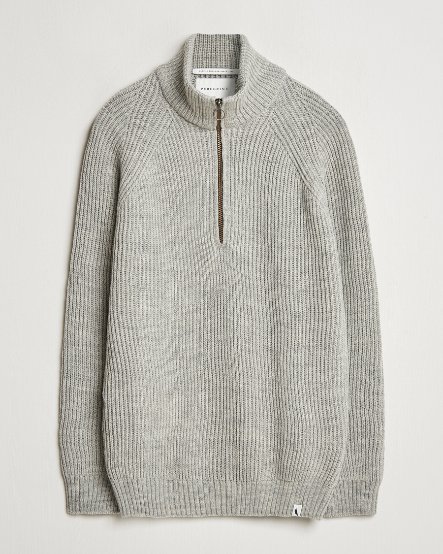 Herre | Trøjer | Peregrine | Ford Knitted Wool Half Zip Light Grey