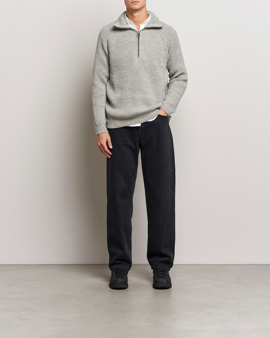 Herre | Trøjer | Peregrine | Ford Knitted Wool Half Zip Light Grey