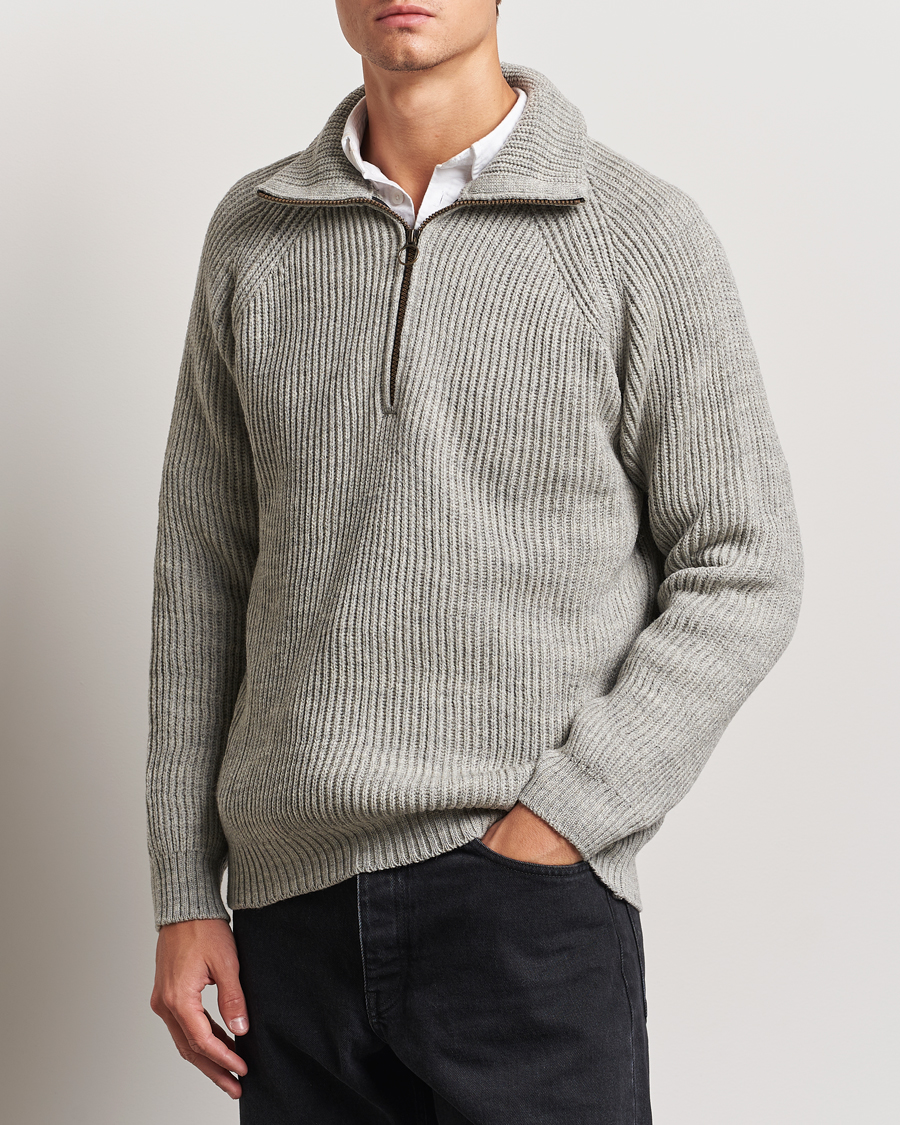 Herre | Trøjer | Peregrine | Ford Knitted Wool Half Zip Light Grey