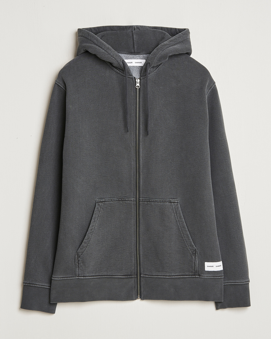 Herre | Trøjer | Samsøe Samsøe | Pigment Dyed Full Zip Hoodie Black
