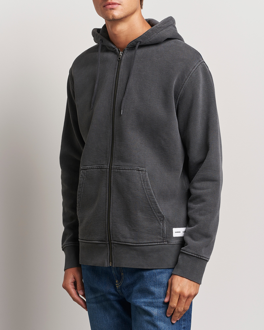 Herre | Trøjer | Samsøe Samsøe | Pigment Dyed Full Zip Hoodie Black