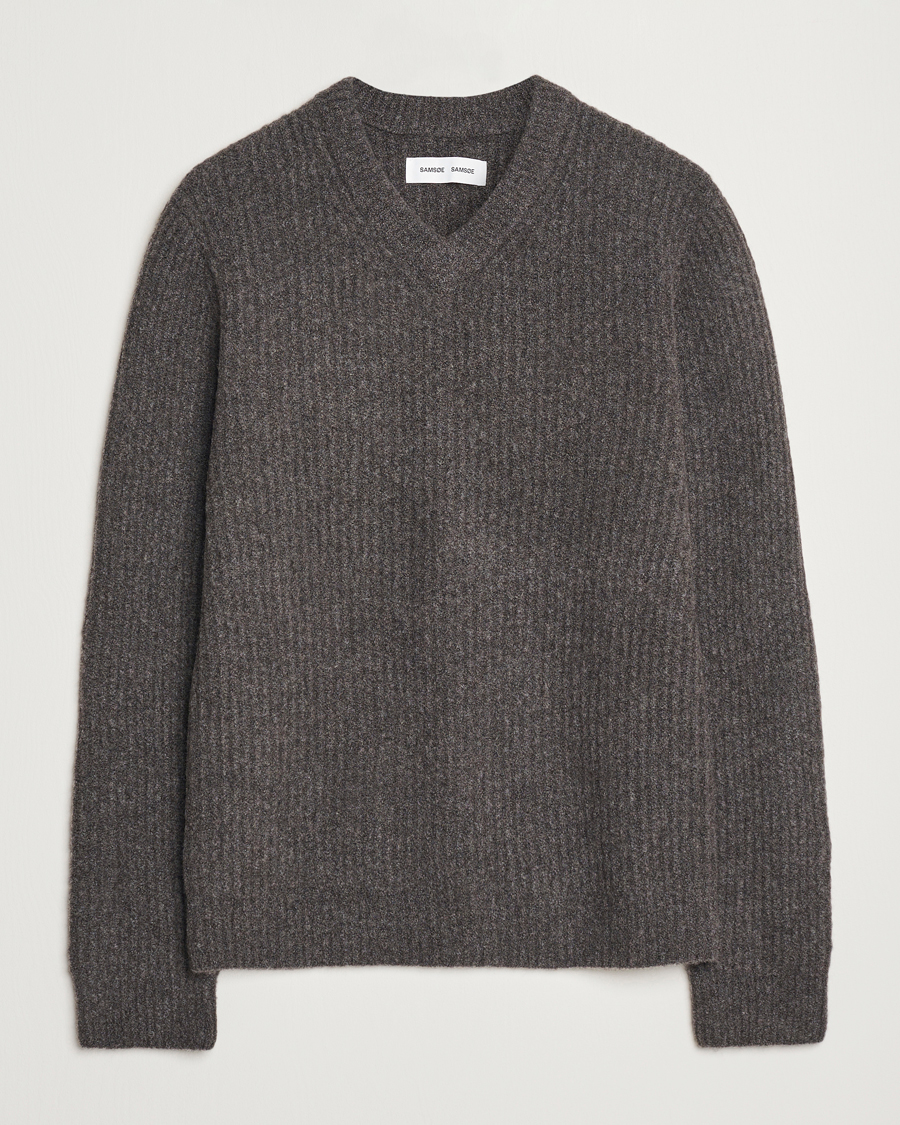 Herre | Trøjer | Samsøe Samsøe | Koji Rib Knitted V-Neck Volcanic Ash